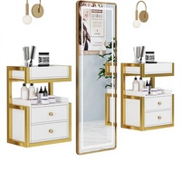 Armoire murale en cuir pour salon de coiffure - Rangement suspendu avec miroir intégré