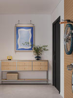 Console de rangement et d'exposition en bois de bouleau avec panneau en aluminium, démontable, pour couloir et entrée