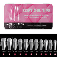 550 pièces de capsules d'ongles en gel souple à couverture complète, transparentes, en acrylique, longues, carrées, stiletto, ovales, sans courbe en C, pour extensions d'ongles