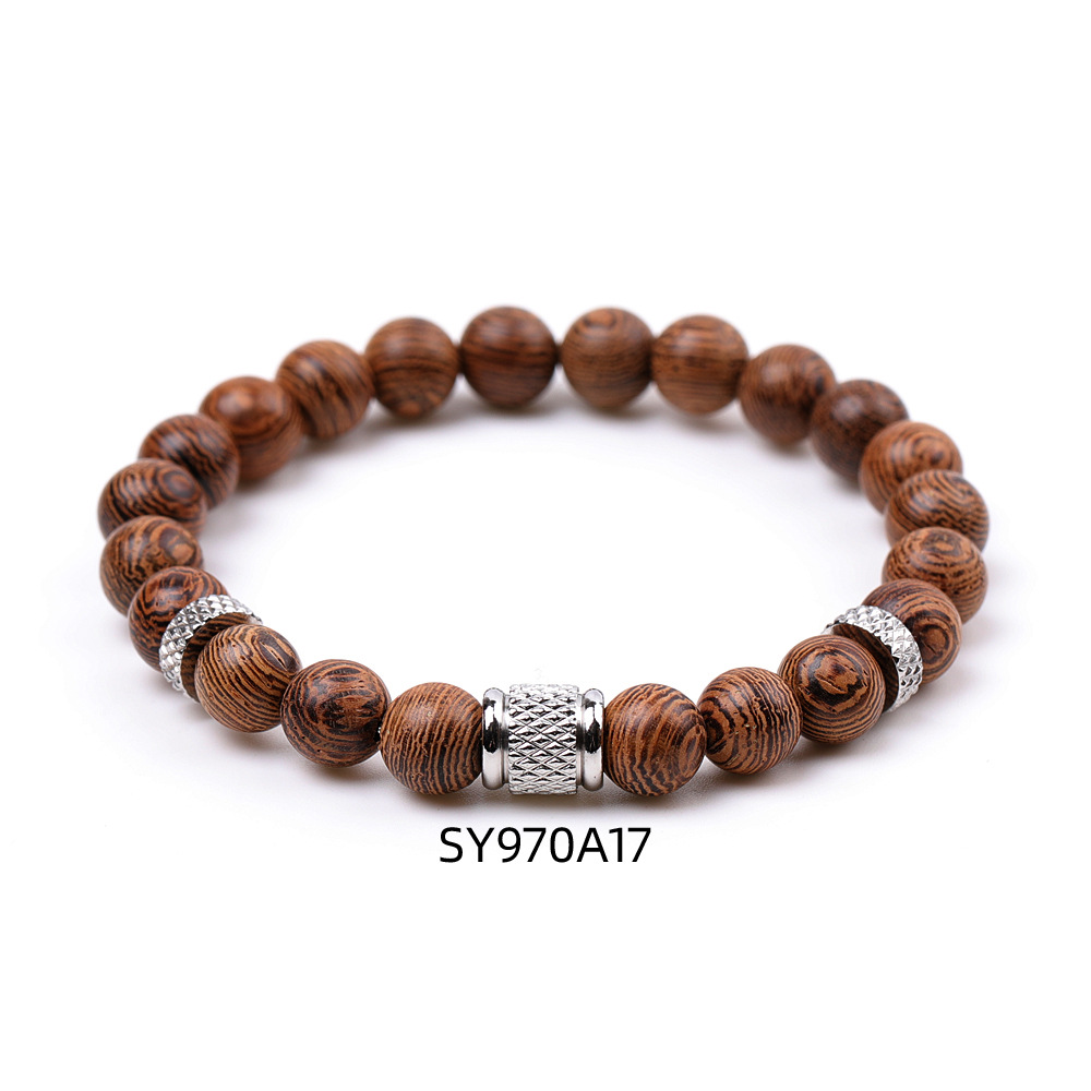 Pulsera de 8mm de madera, acero inoxidable y alas.
