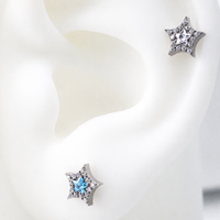 Piercing de Titanio ASTM F136 con Estrella y Circonita Cúbica, Labret de Base Plana para Nariz, Lengua y Oreja, Joyería de Moda para Mujer