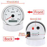 Compteur de vitesse GPS électrique 85 mm 30 km/h avec odomètre et capteur, rétroéclairage LED rouge, cadran blanc, ajustement universel pour bateau et marine