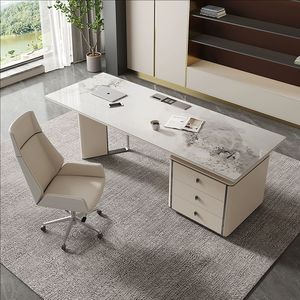 Escritorio de oficina familiar de placa de roca de lujo ligero con cajones de metal, escritorio de computadora administrativa y abogado - Product Image 2