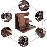 Soild אגוז עץ שולחן שידה ארגונית עץ טלפון עגינה עם מפתח מחזיק עבור הסלולר Stand שעון אחסון