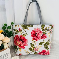 Tas Tote Wanita Motif Cetak Bahan Polyester Kapasitas Besar untuk Musim Semi, Gaya Street Fashion