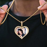 Collier Pendentif Cœur Personnalisé avec Photo, en Cuivre et Moissanite, Bijou Photo Souvenir Hip-Hop pour Couple et Famille, Vente en Gros