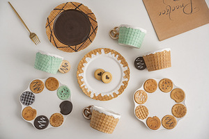Ensemble de vaisselle en céramique de dessin animé de la série Cookie-tasse à eau tasse à café <span class=keywords><strong>petit</strong></span> déjeuner et assiettes à dîner assiette à collation cadeau pour la famille - Product Image 5