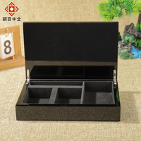 Boîte de rangement cosmétique de luxe personnalisée en MDF noir brillant gravé au laser, vente en gros
