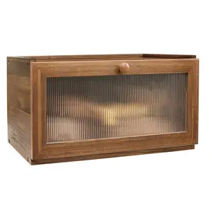 Akasya ekmek kutusu için mutfak sayacı-büyük kapasiteli ekmek saklama kabı çiftlik ekmek kutusu pencere ile