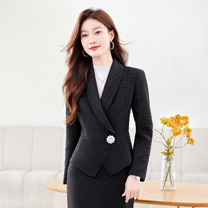 Nouvelle Collection Automne-Hiver : Ensemble tailleur court professionnel rose rouge pour <span class=keywords><strong>femme</strong></span>, style petite fragrance - Product Image 5