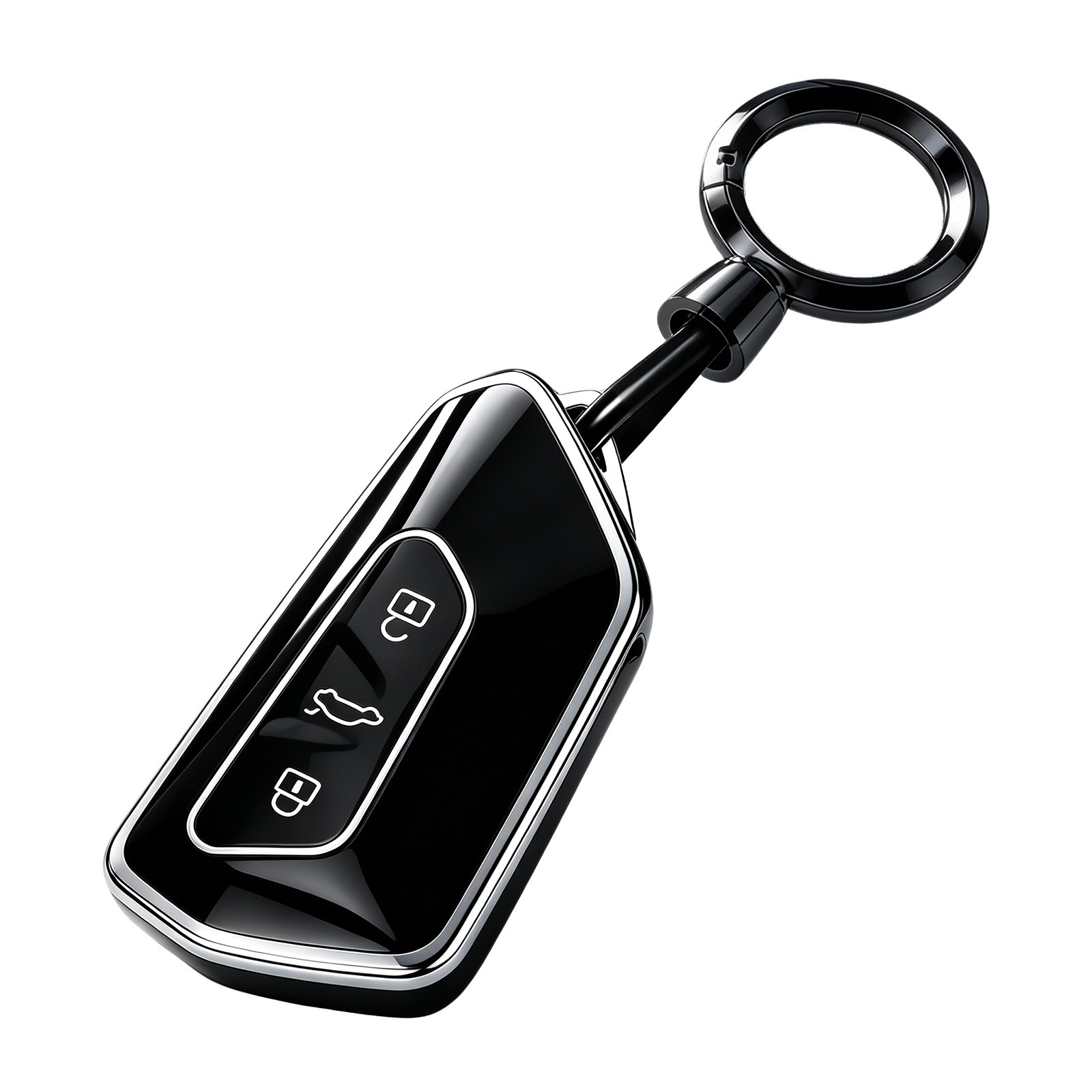 Estuche para llaves estilo d-negro con ribete plateado y clip
