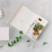 Boîte en lin gris crème pour impressions photo 4x6 et 5x7, cadeau pour photographe, avec emplacement pour clé USB en verre