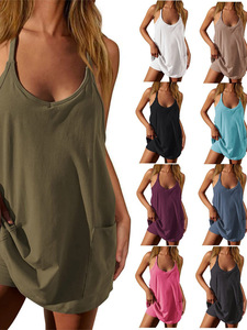 2025 estate set Casual da donna per l'europa degli Stati Uniti con motivo solido pantaloncini con un solo corpo al ginocchio - Product Image 6
