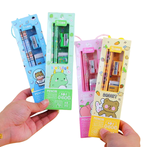 Juego de papelería de dibujos animados cinco en uno, paquete de lápiz, regla y borrador de plástico para niños, estudiantes, escuela, oficina, regalo. - Product Image 4