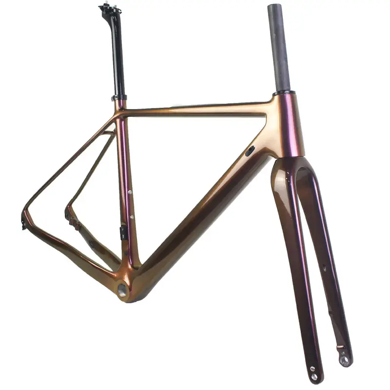 Chameleon paint Fork rate 45mm 700C disc brake chinese carbon gravel bike frame cyclocross framework For gravel bicycle