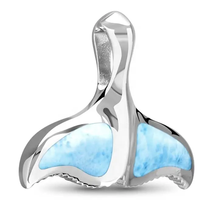 Cute Animals Jewelry Rhodium Plated 925 Sterling Silver Whale Tail Larimar Pendant