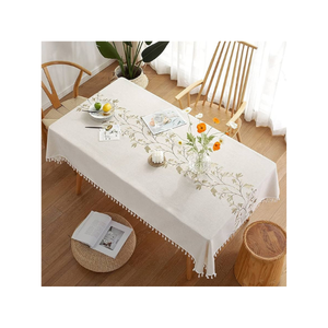 Farmhouse Handmade Laced Floral 100% Cotton Embroidered White 8ft <b>Tablecloth</b> for Rustic Weddings Eco Friendly Modern Homes - Product Image 2