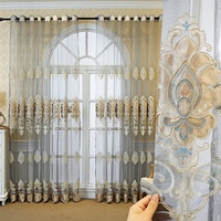 Cortina Translúcida de Alta Gama Estilo Europeo con Diseño Floral, Bordado de Lujo Personalizable para Ventanas de Salón y Bay Windows