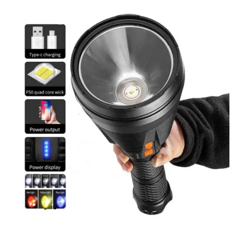 P70 Long Range Strong Light Portable Lampworld Brightest 100000 Lumens Solar Hand Torch Xhp90 Flashlight