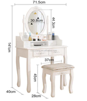 Table de toilette d'angle en bois blanc avec miroir et tabouret