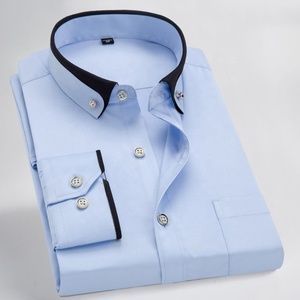 Camisas de vestir ajustadas con cuello doble <span class=keywords><strong>para</strong></span> hombre, blusa Formal de estilo italiano, <span class=keywords><strong>camisa</strong></span> de manga larga con botones, <span class=keywords><strong>azul</strong></span>, informal, de negocios - Product Image 5