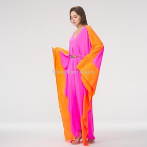 Robe longue kaftan personnalisée pour femme, en tissu uni imprimé numériquement, avec décolleté plongeant et fente centrale à l'avant - Product Image 4