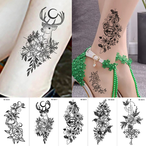 30 piezas/juego de pegatinas de tatuaje impermeables negras con letras, hojas, flores y mariposas para el cuerpo y el brazo, <span class=keywords><strong>tatuajes</strong></span> temporales falsos para chicas. - Product Image 2
