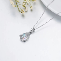 Fine Jewelry Collier pendentif papillon Lotus en argent sterling 925 avec goutte d'eau en pierre de lune