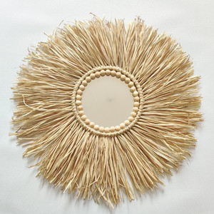 <span class=keywords><strong>Espejo</strong></span> <span class=keywords><strong>de</strong></span> <span class=keywords><strong>rafia</strong></span> bohemio para decoración del hogar, decoración <span class=keywords><strong>de</strong></span> pared con bolas <span class=keywords><strong>de</strong></span> madera, 45cm, gran oferta - Product Image 3