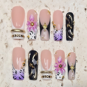 <span class=keywords><strong>Uñas</strong></span> <span class=keywords><strong>Postizas</strong></span> Acrílicas Hechas a Mano con Gel, <span class=keywords><strong>Decoradas</strong></span> con Flores 3D y Diamantes de Imitación, Reutilizables - Product Image 1