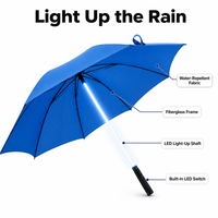 Parapluie droit LED étanche en pongé, résistant au vent, avec cadre personnalisable et logo, idéal pour la nuit et l'usage quotidien (vente en gros)