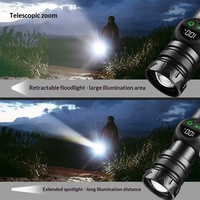 Lampe torche numérique intelligente rechargeable pour extérieur, affichage LED, ABS, portable, d'urgence, indice IP65, portée du faisceau 500m, protection contre les surcharges