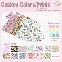 Robe à manches 3/4 pour filles, motif floral multi-imprimé, dessin animé, col rond, taille haute, pour les fêtes et le quotidien