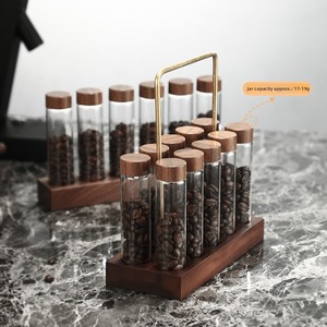 Set Wadah Penyimpanan Biji Kopi Kayu Walnut, Tabung Kaca Dosis Tunggal dengan Tutup Sekrup Kedap Udara untuk Peralatan Barista Kafe Rumah - Product Image 4