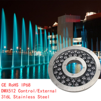 80mm Trou 108W RGB/RGBW 316L Acier Inoxydable Haute Puissance LED Fontaine Anneau Lumineux Donut DC24V IP68 Étanche DMX512 Jet D'eau pour