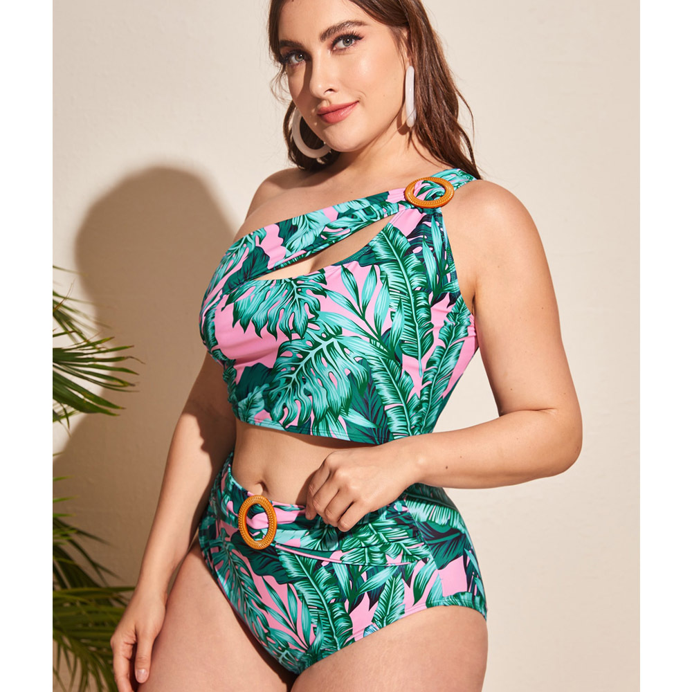 2022 new green print Plus Size Sexy Bikini split swimsuit women Eco Friendly Recycled Nylon Swimwear