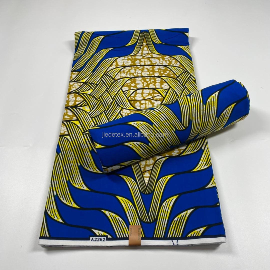 Hot Sale Golden African Wax Printed 100% Cotton 6 Yards Ankara Hollandaise Wax Prints Fabrics For Women