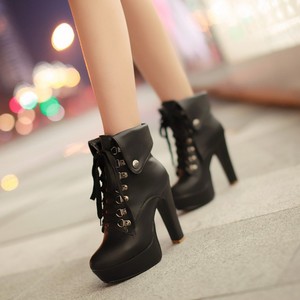 Zapatos elegantes para mujer, botines de piel sintética color caqui con suela de plataforma y tacón de aguja con cordones delanteros, para discoteca y uso diario. - Product Image 3
