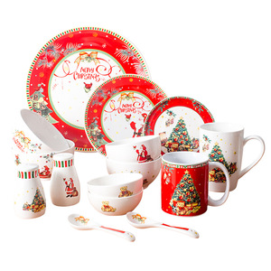 Juego de vajilla navideña de dibujos animados, 20-40 piezas, platos redondos, tazones, tazas, regalo para decoración de fiestas en casa - Product Image 1