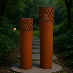 Set de 2 colonnes de jardin décoratives avec bougies orientales 37 1/2 + 29 1/2 pouces Lanterne d'extérieur/d'intérieur de conception industrielle antirouille - Product Image 2