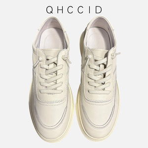 QHCCID White Leather Sneakers Low Heel Casual Daily Wear Solid Color Breathable <b>Soft</b> Sole Men's <b>Shoes</b> - Product Image 1