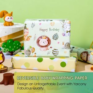 Yarcony Baby Animal Wrapping Paper 46.8 Sq Ft Reversible Watercolor Safari Design For Baby Shower Birthday Gift Wrap - Product Image 2