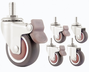 Roda TPR rem ganda berulir, M8x20 <span class=keywords><strong>1.5</strong></span> inci untuk peralatan dapur dan kursi makan dengan roda karet rem - Product Image 1