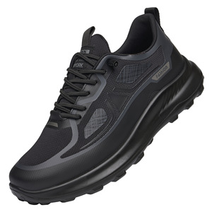 Chaussures de marche en maille noire pour hommes, bout rond, semelle extérieure en caoutchouc, respirantes, antidérapantes, amorties, pour les trajets quotidiens, chaussures décontractées - Product Image 4
