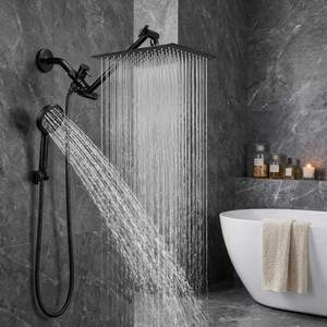 Pommeau de <span class=keywords><strong>douche</strong></span> pluie de 8 pouces avec bras d'extension en laiton de 11 pouces, douchette à main et buses en silicone pour usage quotidien dans les salles de bain d'hôtel - Product Image 2