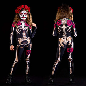 Halloween Jumpsuit Cosplay Trang Phục Cho Người Lớn Gothic Victoria Phong Cách Với Skull Skeleton In Màu Kép Mới Cho Halloween - Product Image 3