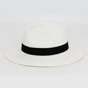 Высококачественная летняя уличная пляжная шляпа из натуральной травы, соломенная шляпа с вышитым логотипом белого цвета