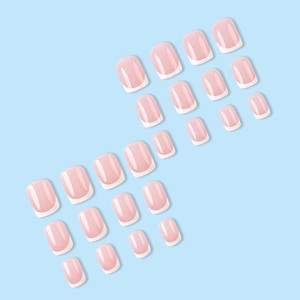 Set di 24 Unghie Finte Quadrate Francesi, Bianche e Nude, Corte, Adesive, Estensibili, Rimovibili e Riutilizzabili con Colla in Gel - Product Image 5
