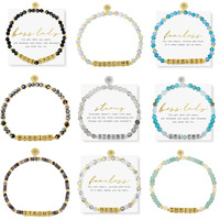 Personnalisation en gros de bracelets à perles sectionnées élastiques en acrylique, perles de cristal, pierres naturelles, forme losange et forme carrée
