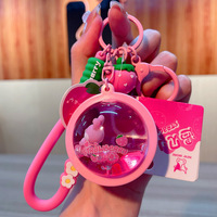 BSBH Boba thé porte-clés avec liquide Quicksand porte-clés Animal bulle thé porte-clés acrylique lait thé sachet pendentifs